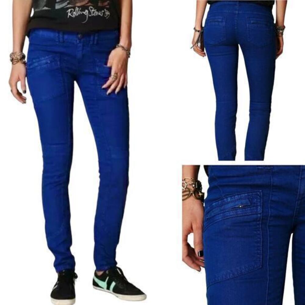 Free People Moto Skinny Jeans‎ Electric Blue Size 26
